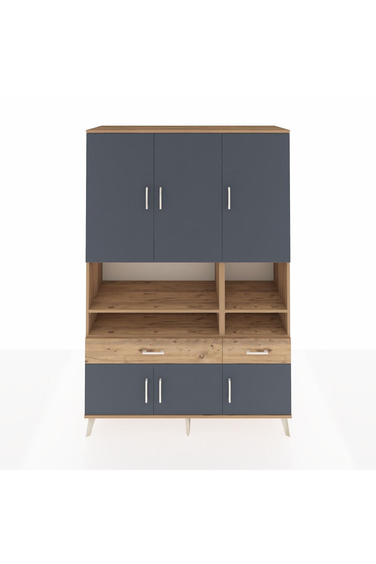 Hyperion Dolap 8 Raflı 2 Çekmeceli 6 Kapaklı 132x44x195 Çam-Antrasit/Çam