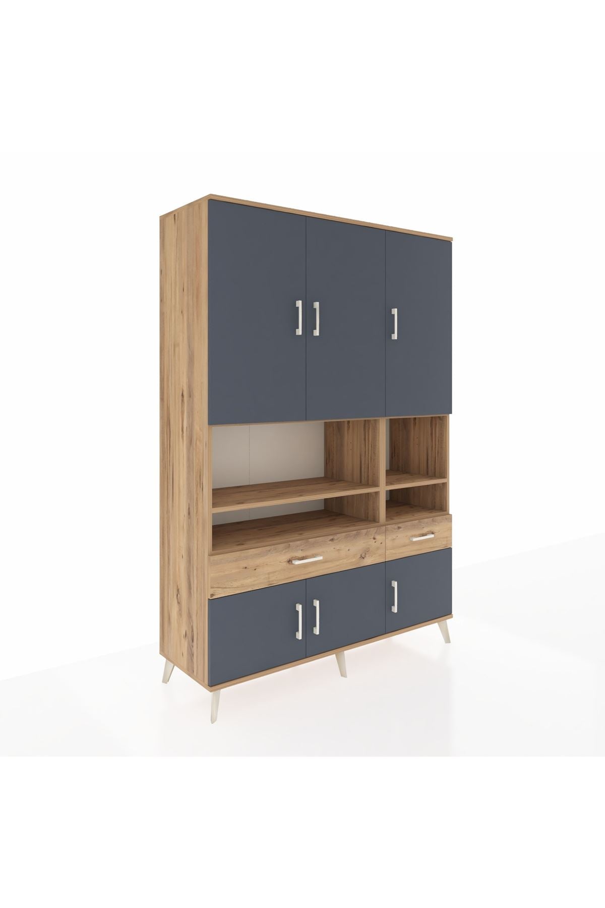 Hyperion Dolap 8 Raflı 2 Çekmeceli 6 Kapaklı 132x44x195 Çam-Antrasit/Çam