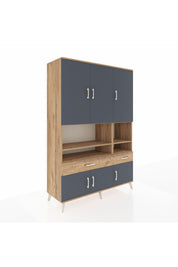 Hyperion Dolap 8 Raflı 2 Çekmeceli 6 Kapaklı 132x44x195 Çam-Antrasit/Çam