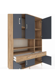 Hyperion Dolap 8 Raflı 2 Çekmeceli 6 Kapaklı 132x44x195 Çam-Antrasit/Çam