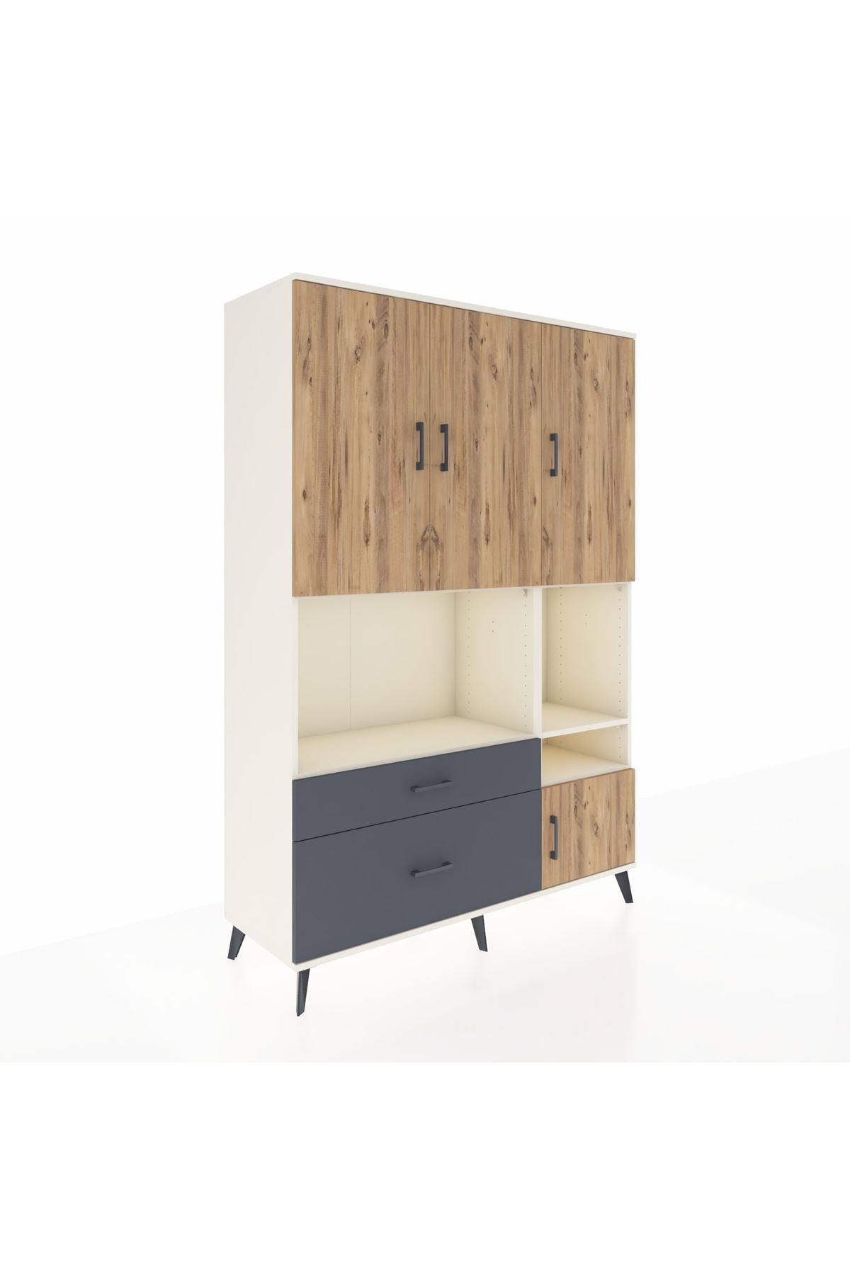 Hyperion Dolap 7 Raflı 2 Çekmeceli 4 Kapaklı 132x44x195 Aytaşı-Çam/Antrasit