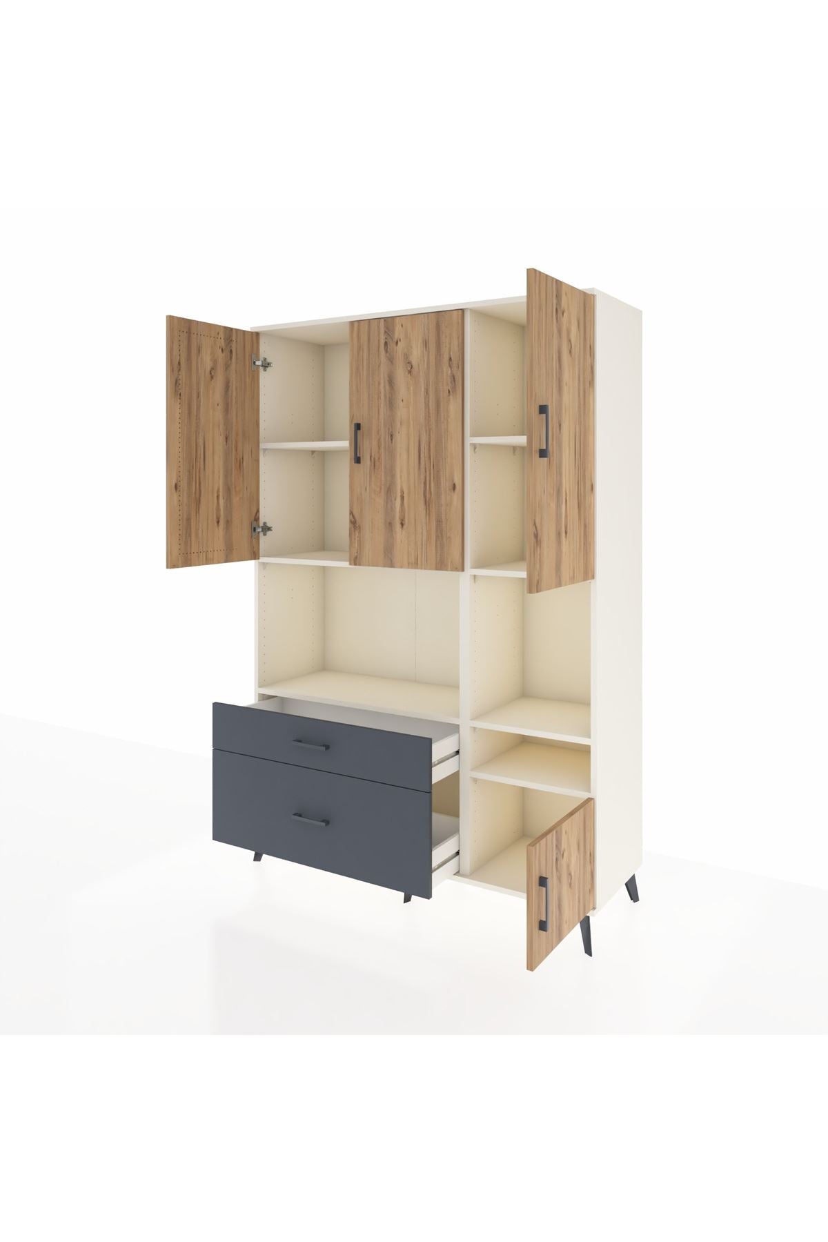 Hyperion Dolap 7 Raflı 2 Çekmeceli 4 Kapaklı 132x44x195 Aytaşı-Çam/Antrasit