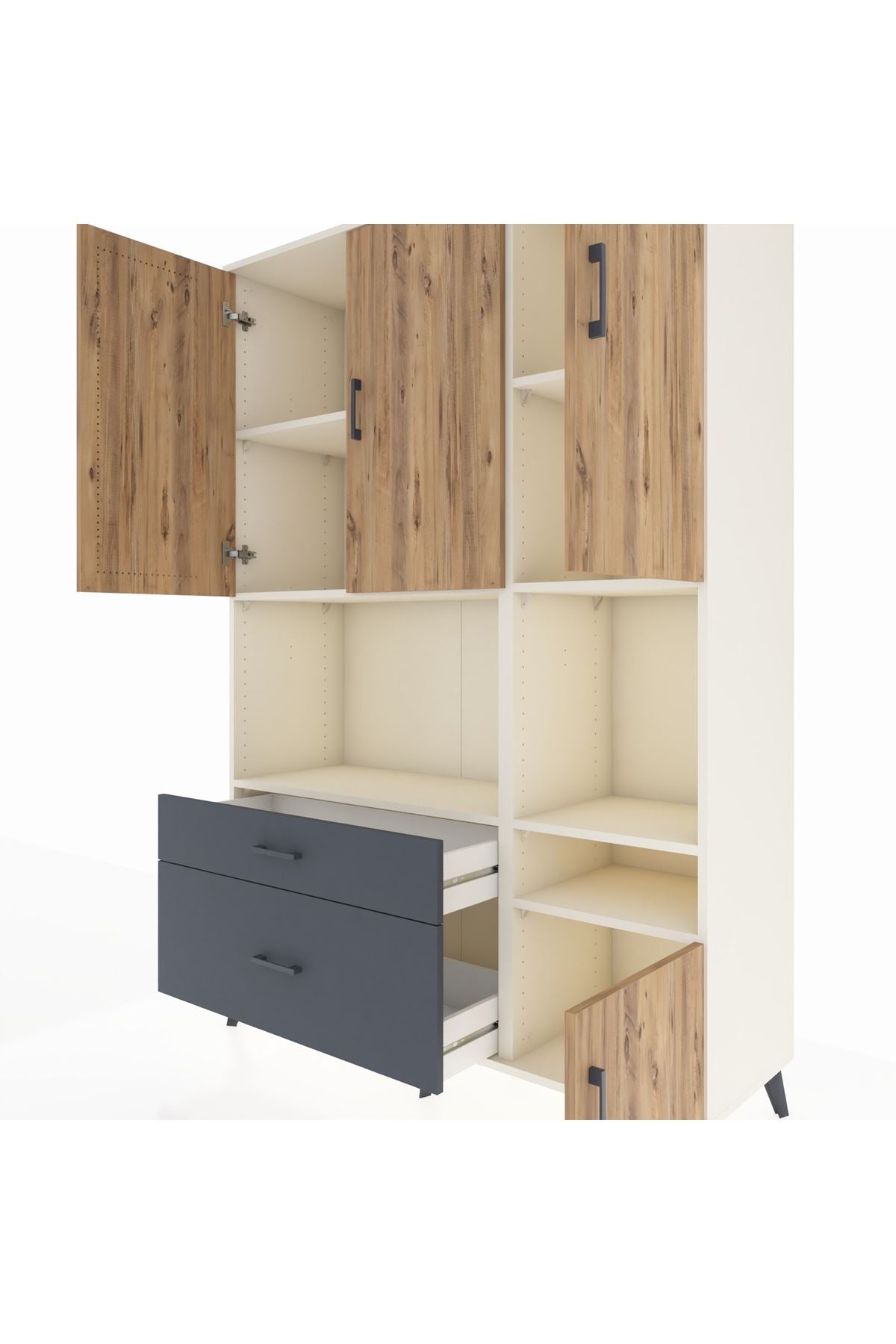 Hyperion Dolap 7 Raflı 2 Çekmeceli 4 Kapaklı 132x44x195 Aytaşı-Çam/Antrasit