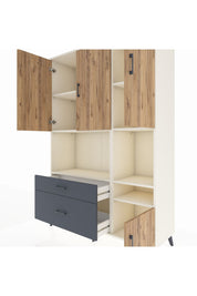 Hyperion Dolap 7 Raflı 2 Çekmeceli 4 Kapaklı 132x44x195 Aytaşı-Çam/Antrasit