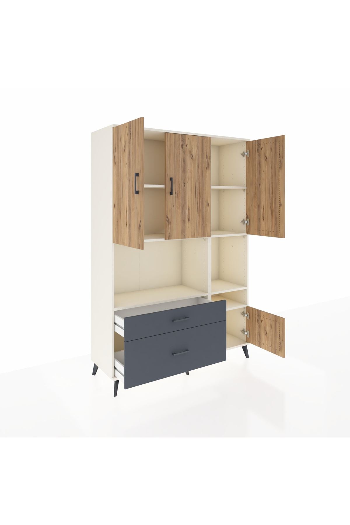 Hyperion Dolap 7 Raflı 2 Çekmeceli 4 Kapaklı 132x44x195 Aytaşı-Çam/Antrasit