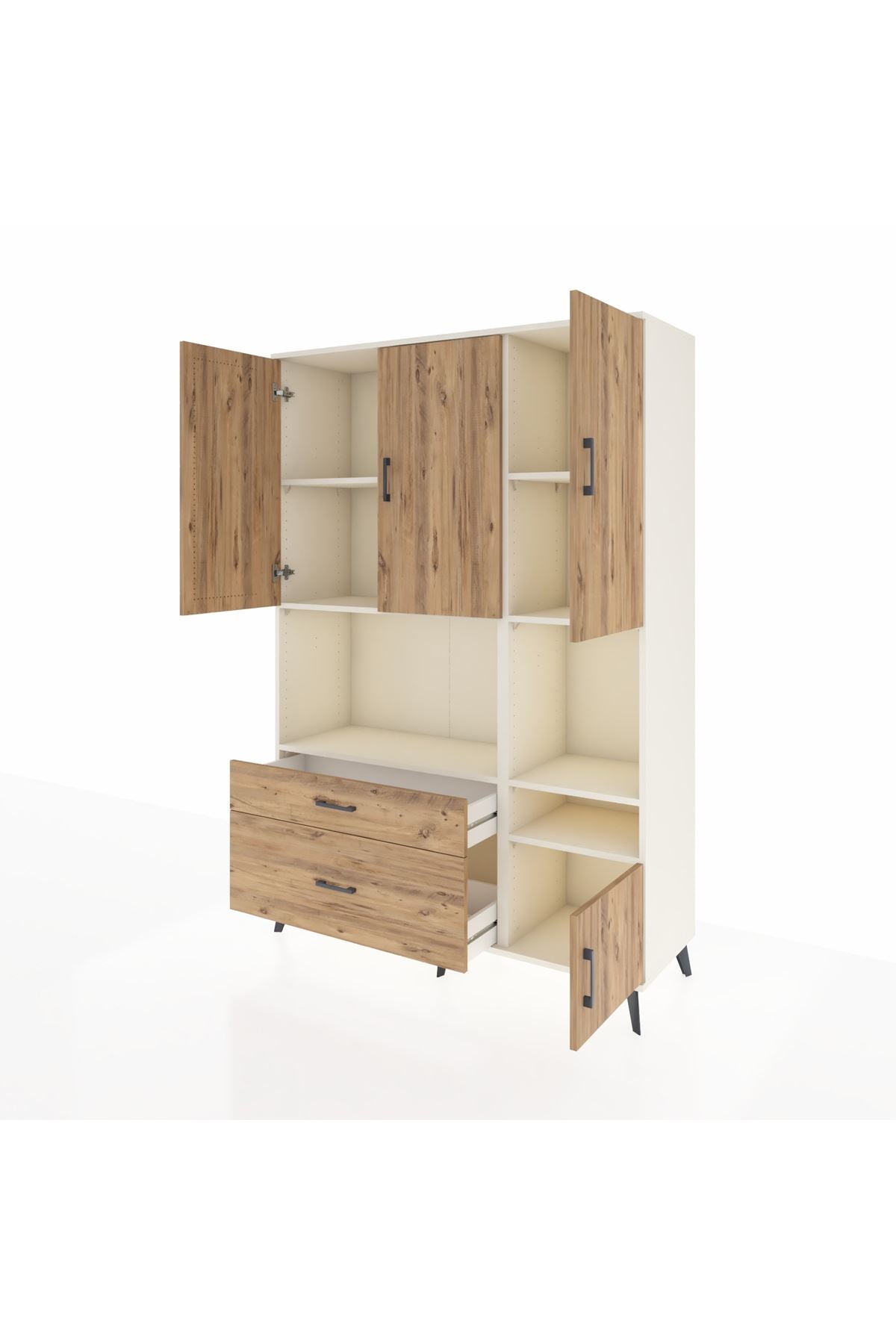 Hyperion Dolap 7 Raflı 2 Çekmeceli 4 Kapaklı 132x44x195 Aytaşı-Çam/Çam