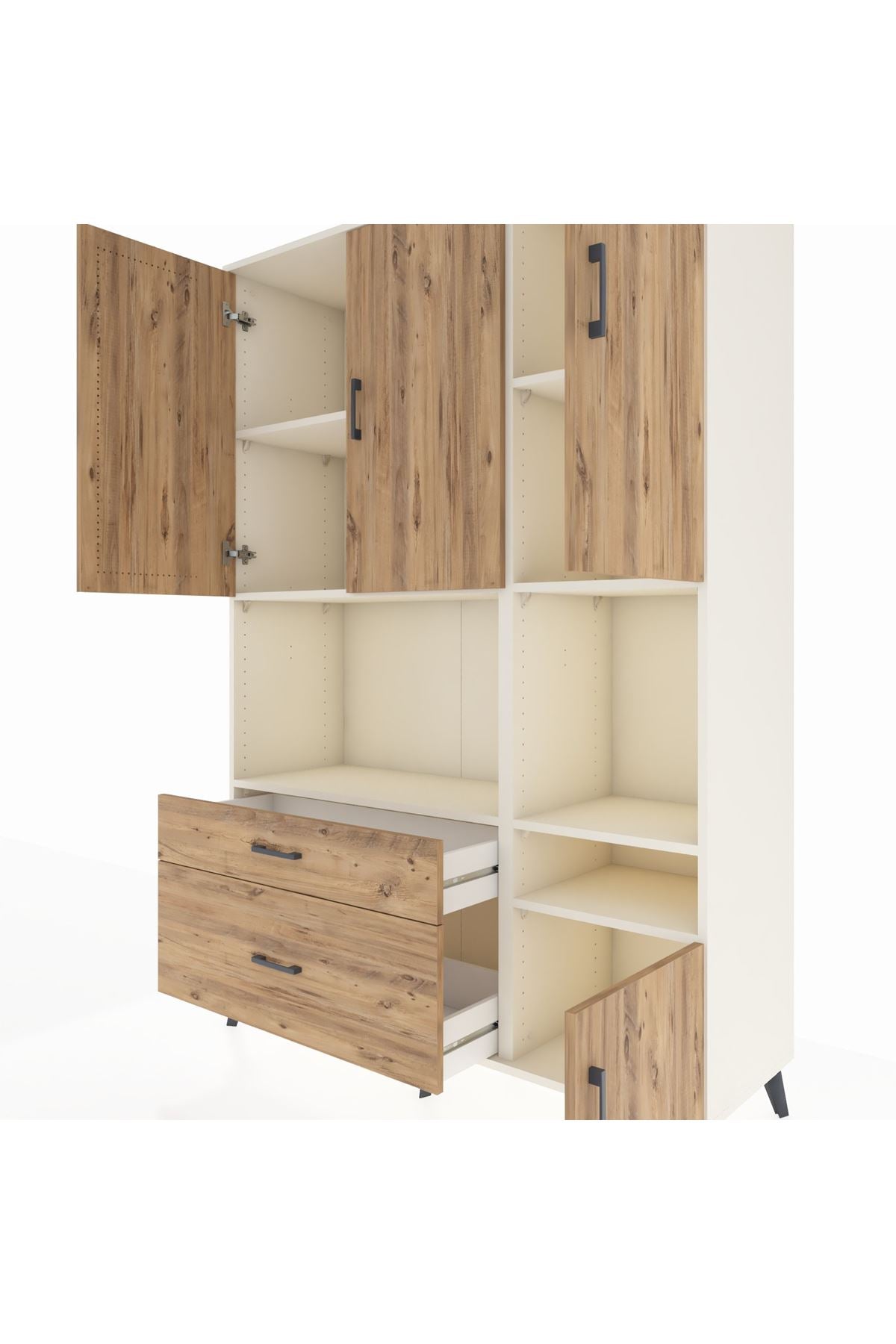 Hyperion Dolap 7 Raflı 2 Çekmeceli 4 Kapaklı 132x44x195 Aytaşı-Çam/Çam