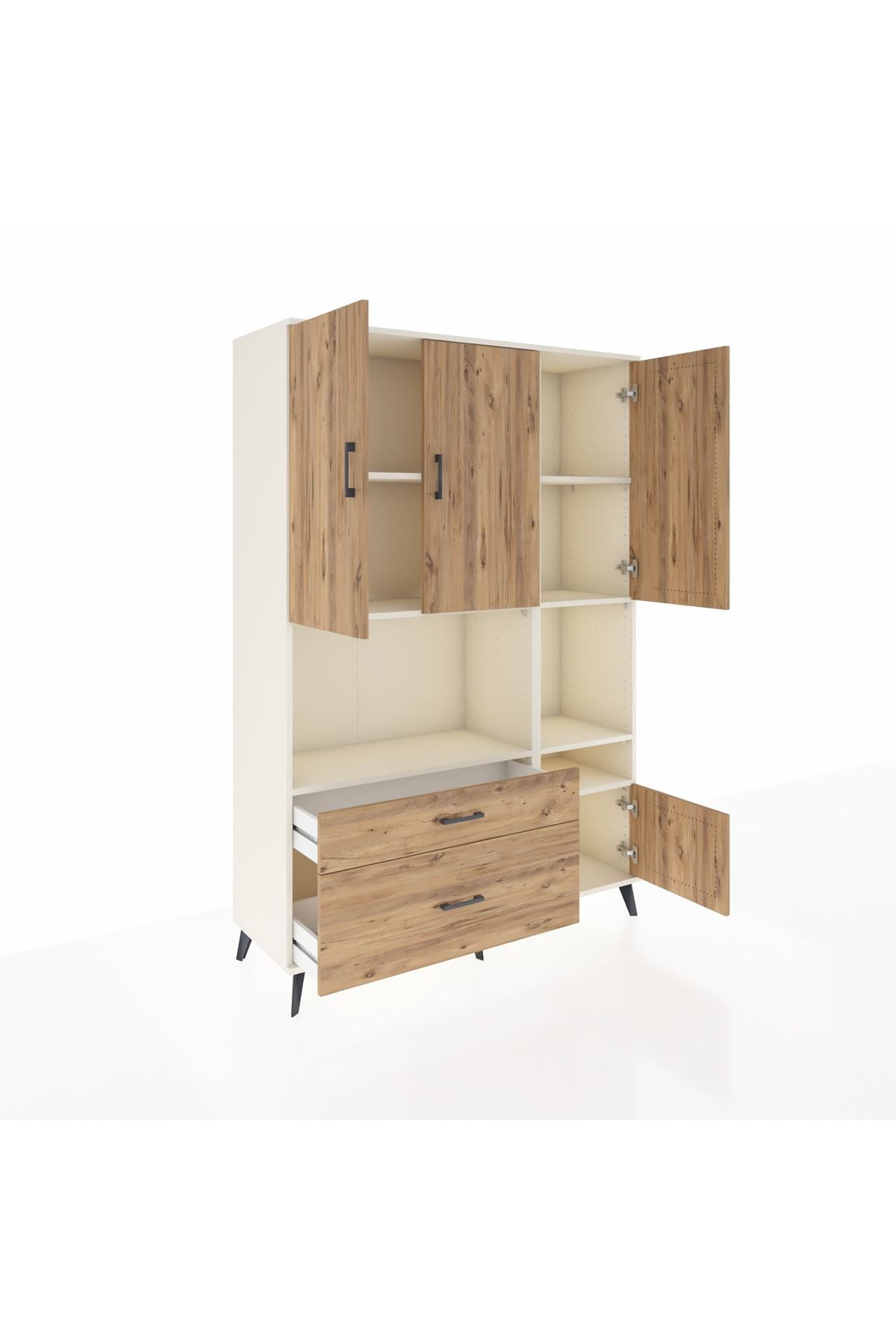 Hyperion Dolap 7 Raflı 2 Çekmeceli 4 Kapaklı 132x44x195 Aytaşı-Çam/Çam