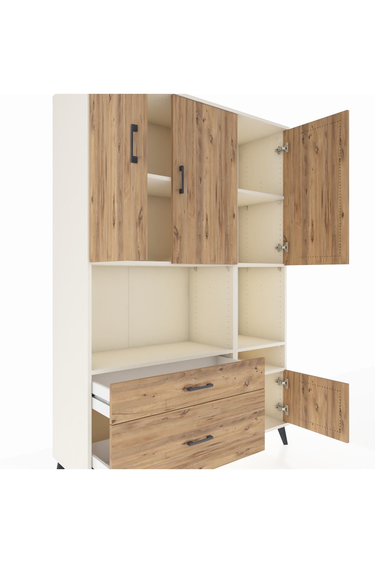 Hyperion Dolap 7 Raflı 2 Çekmeceli 4 Kapaklı 132x44x195 Aytaşı-Çam/Çam