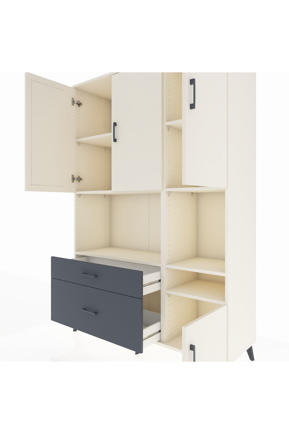 Hyperion Dolap 7 Raflı 2 Çekmeceli 4 Kapaklı 132x44x195 Aytaşı-Aytaşı/Antrasit