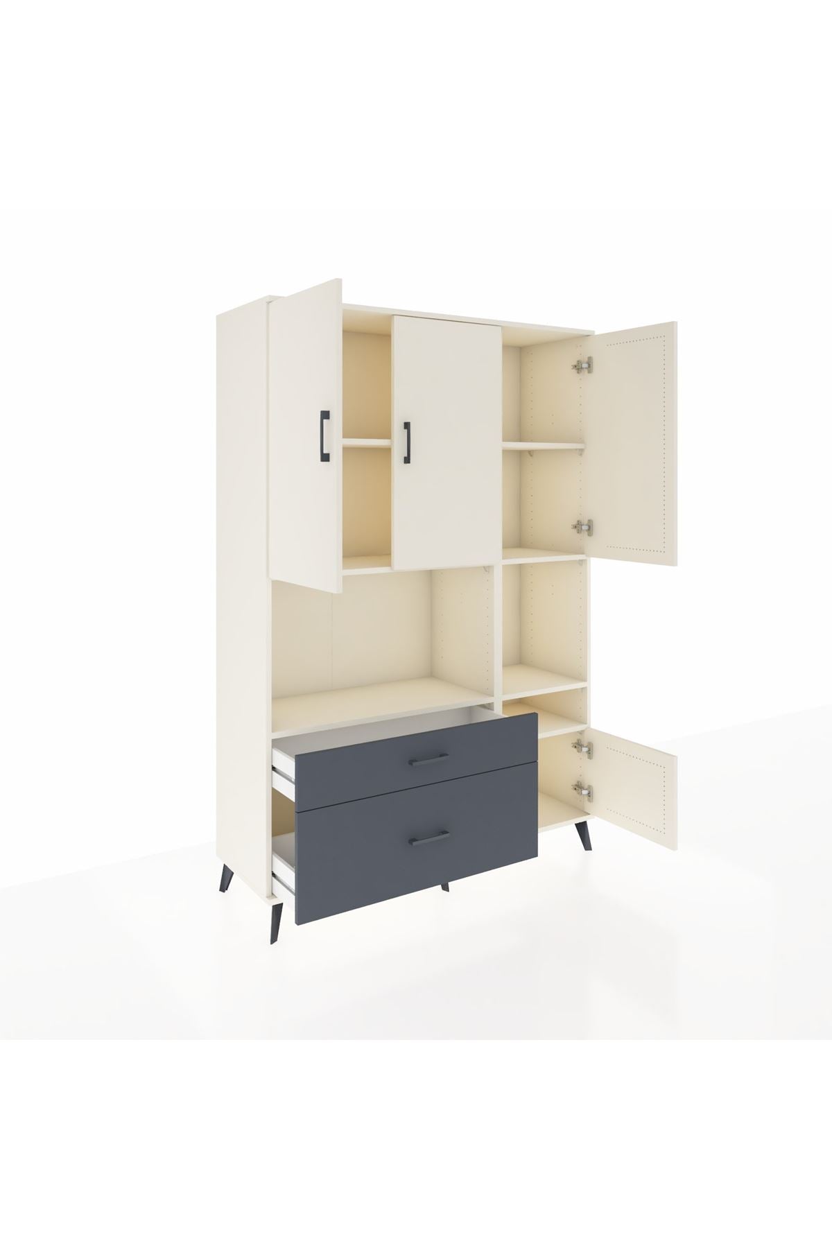 Hyperion Dolap 7 Raflı 2 Çekmeceli 4 Kapaklı 132x44x195 Aytaşı-Aytaşı/Antrasit