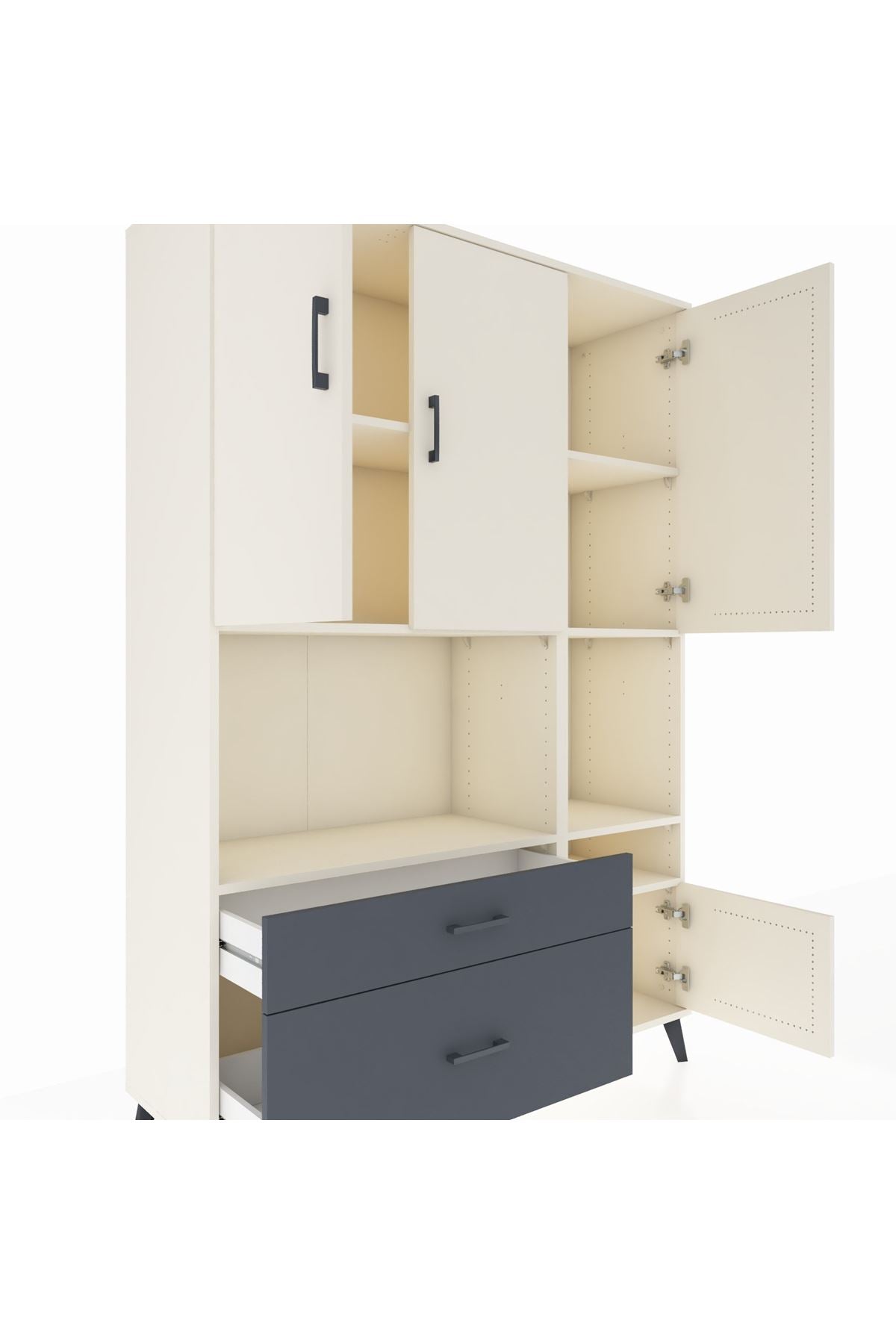 Hyperion Dolap 7 Raflı 2 Çekmeceli 4 Kapaklı 132x44x195 Aytaşı-Aytaşı/Antrasit