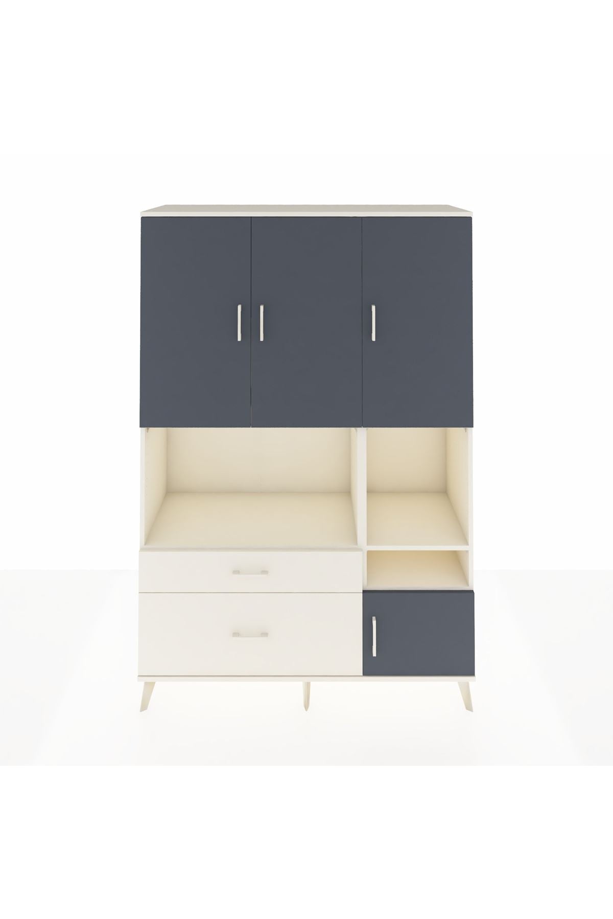 Hyperion Dolap 7 Raflı 2 Çekmeceli 4 Kapaklı 132x44x195 Aytaşı-Antrasit/Aytaşı