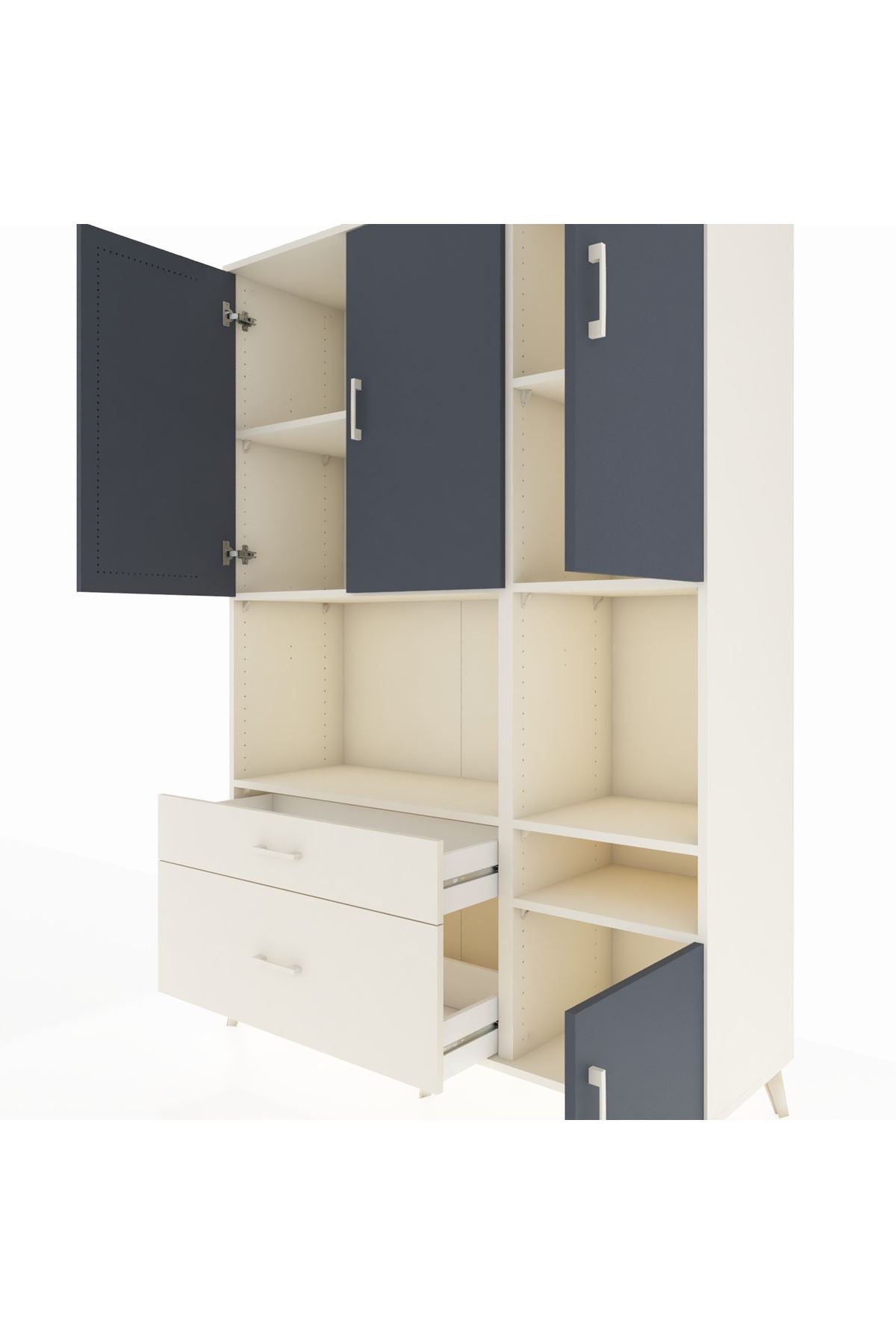 Hyperion Dolap 7 Raflı 2 Çekmeceli 4 Kapaklı 132x44x195 Aytaşı-Antrasit/Aytaşı