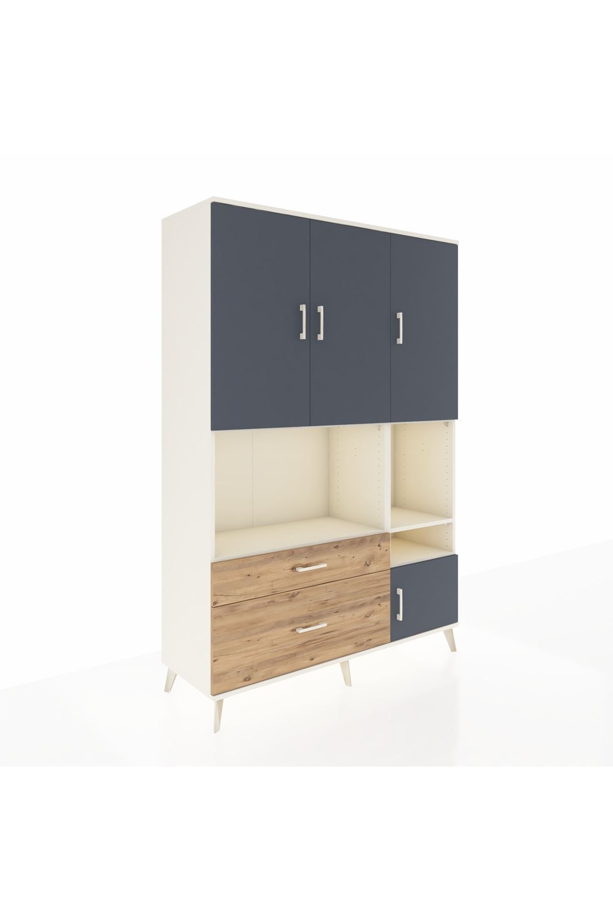 Hyperion Dolap 7 Raflı 2 Çekmeceli 4 Kapaklı 132x44x195 Aytaşı-Antrasit/Çam