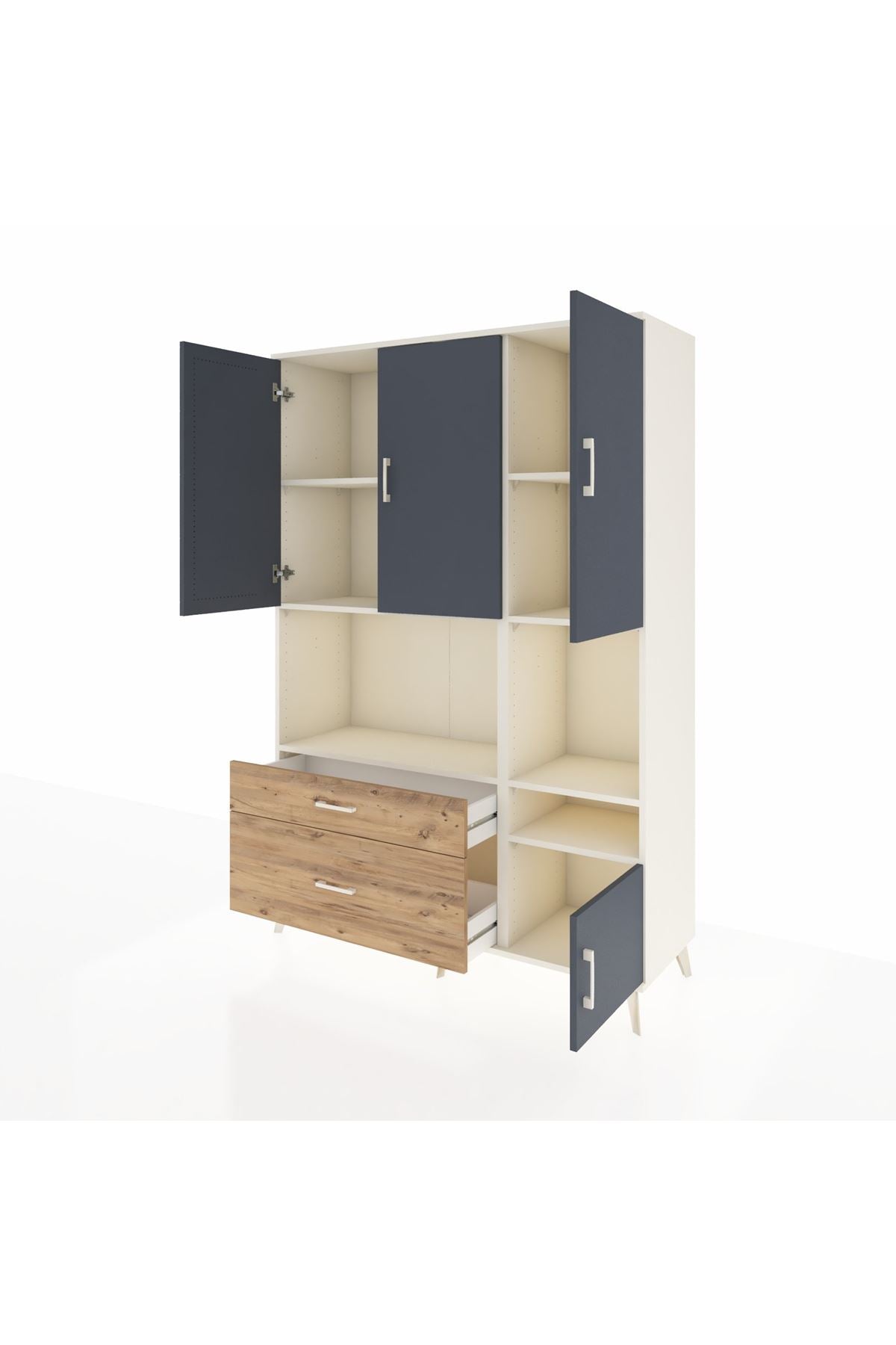 Hyperion Dolap 7 Raflı 2 Çekmeceli 4 Kapaklı 132x44x195 Aytaşı-Antrasit/Çam