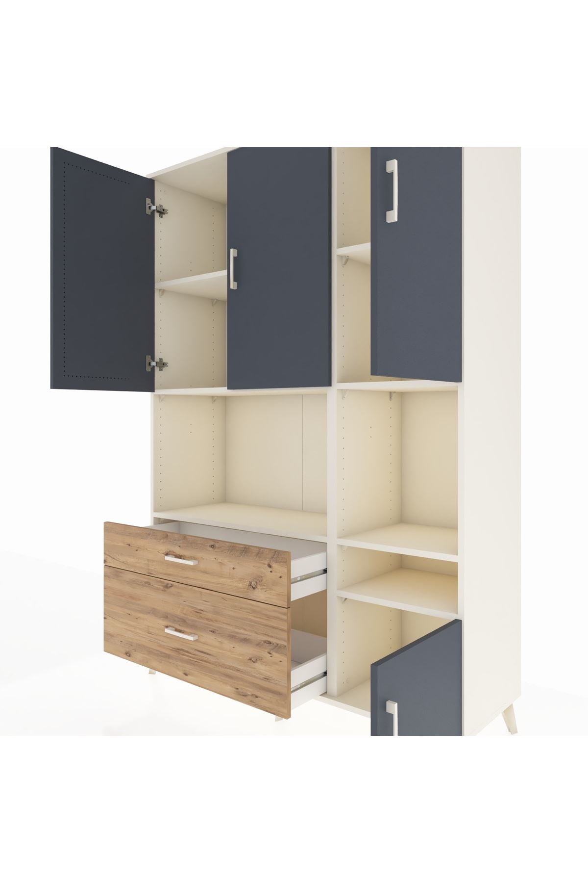 Hyperion Dolap 7 Raflı 2 Çekmeceli 4 Kapaklı 132x44x195 Aytaşı-Antrasit/Çam