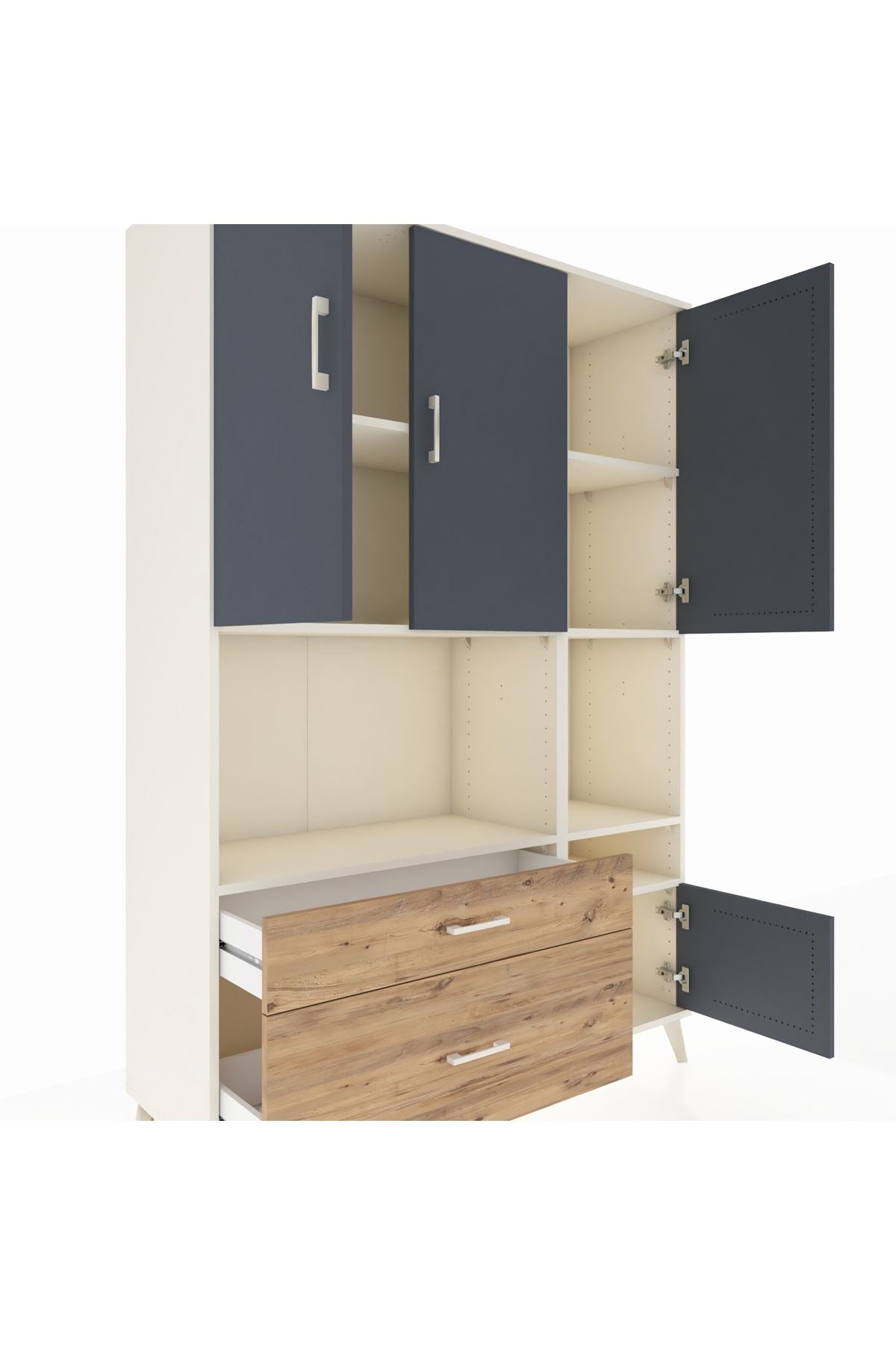 Hyperion Dolap 7 Raflı 2 Çekmeceli 4 Kapaklı 132x44x195 Aytaşı-Antrasit/Çam