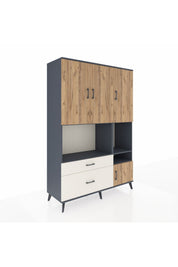Hyperion Dolap 7 Raflı 2 Çekmeceli 4 Kapaklı 132x44x195 Antrasit-Çam/Aytaşı