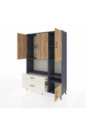 Hyperion Dolap 7 Raflı 2 Çekmeceli 4 Kapaklı 132x44x195 Antrasit-Çam/Aytaşı