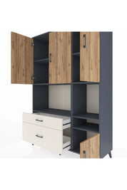Hyperion Dolap 7 Raflı 2 Çekmeceli 4 Kapaklı 132x44x195 Antrasit-Çam/Aytaşı
