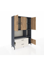 Hyperion Dolap 7 Raflı 2 Çekmeceli 4 Kapaklı 132x44x195 Antrasit-Çam/Aytaşı