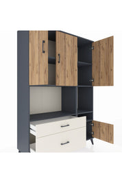 Hyperion Dolap 7 Raflı 2 Çekmeceli 4 Kapaklı 132x44x195 Antrasit-Çam/Aytaşı