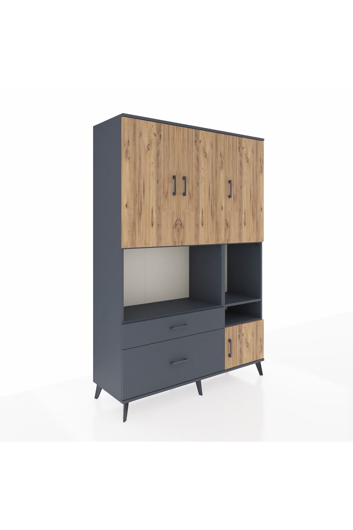 Hyperion Dolap 7 Raflı 2 Çekmeceli 4 Kapaklı 132x44x195 Antrasit-Çam/Antrasit