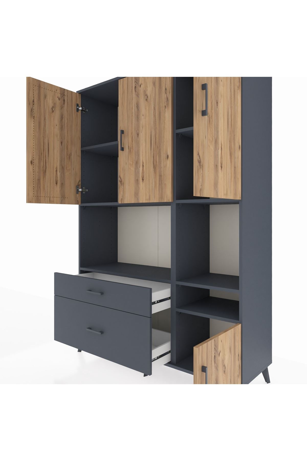 Hyperion Dolap 7 Raflı 2 Çekmeceli 4 Kapaklı 132x44x195 Antrasit-Çam/Antrasit