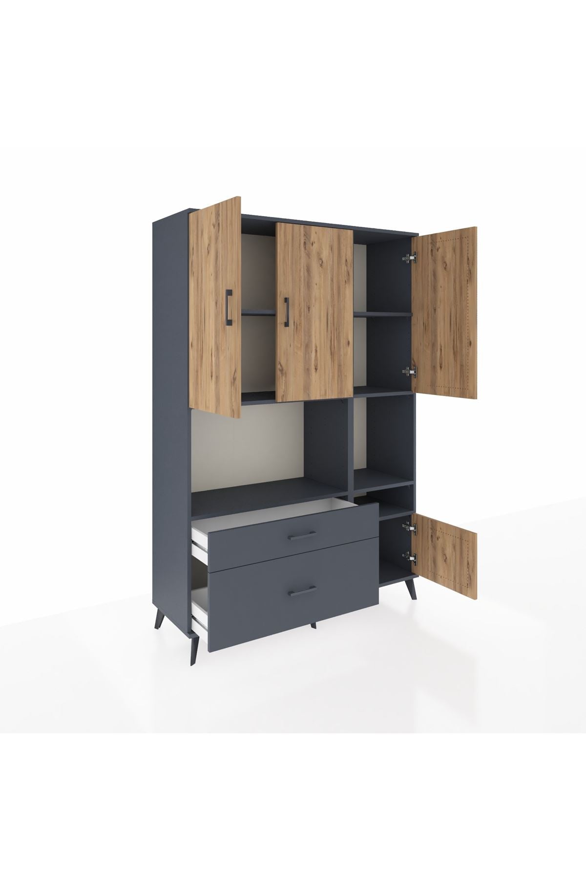 Hyperion Dolap 7 Raflı 2 Çekmeceli 4 Kapaklı 132x44x195 Antrasit-Çam/Antrasit