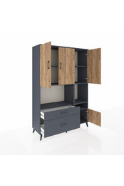 Hyperion Dolap 7 Raflı 2 Çekmeceli 4 Kapaklı 132x44x195 Antrasit-Çam/Antrasit
