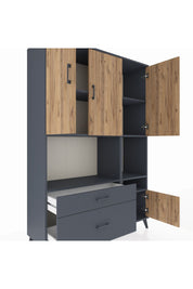 Hyperion Dolap 7 Raflı 2 Çekmeceli 4 Kapaklı 132x44x195 Antrasit-Çam/Antrasit