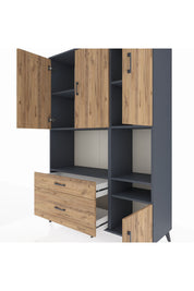 Hyperion Dolap 7 Raflı 2 Çekmeceli 4 Kapaklı 132x44x195 Antrasit-Çam/Çam