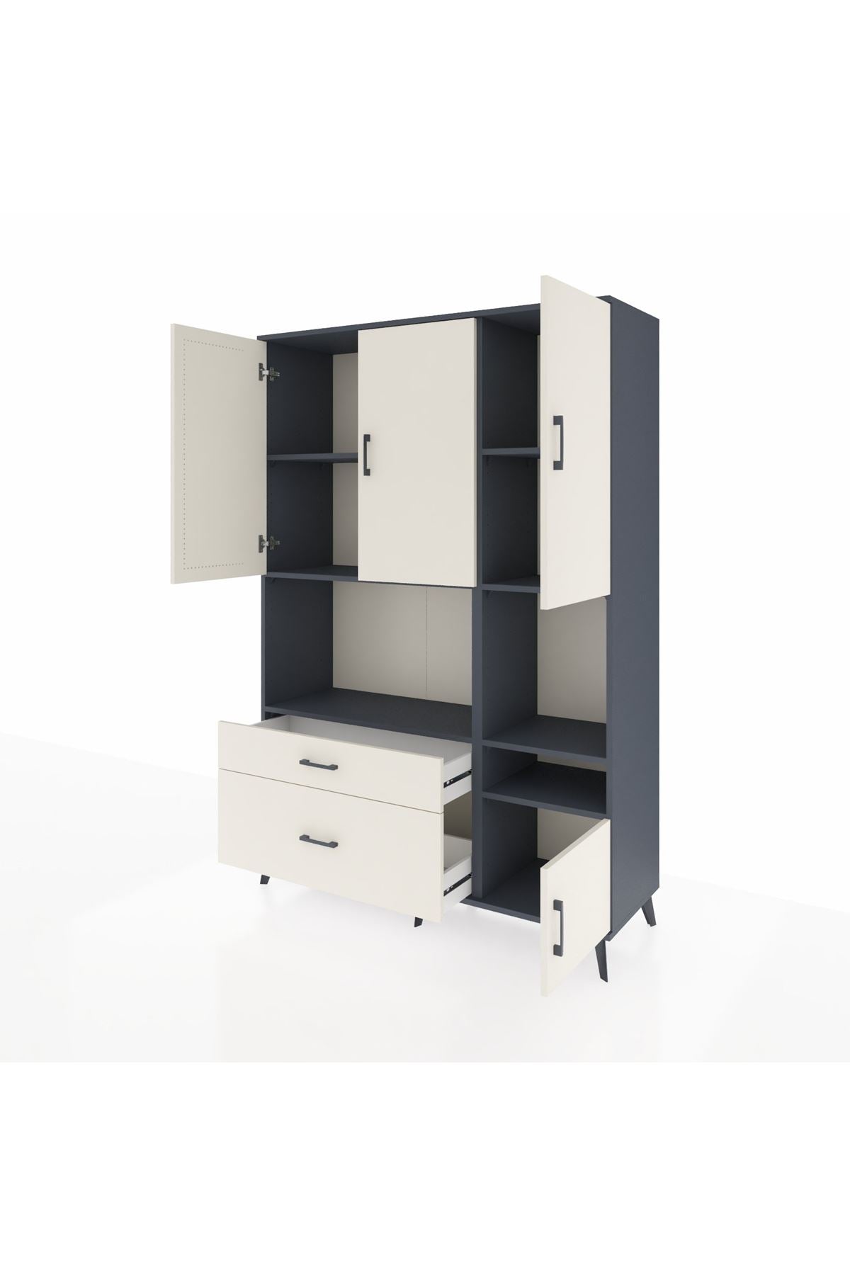 Hyperion Dolap 7 Raflı 2 Çekmeceli 4 Kapaklı 132x44x195 Antrasit-Aytaşı/Aytaşı