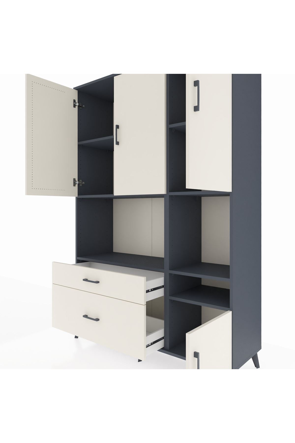 Hyperion Dolap 7 Raflı 2 Çekmeceli 4 Kapaklı 132x44x195 Antrasit-Aytaşı/Aytaşı