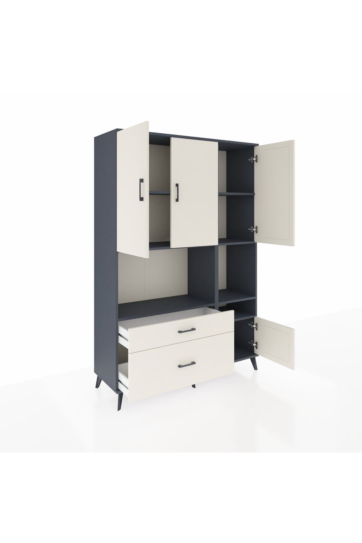 Hyperion Dolap 7 Raflı 2 Çekmeceli 4 Kapaklı 132x44x195 Antrasit-Aytaşı/Aytaşı