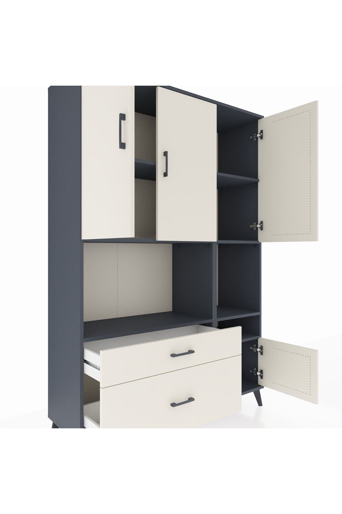 Hyperion Dolap 7 Raflı 2 Çekmeceli 4 Kapaklı 132x44x195 Antrasit-Aytaşı/Aytaşı