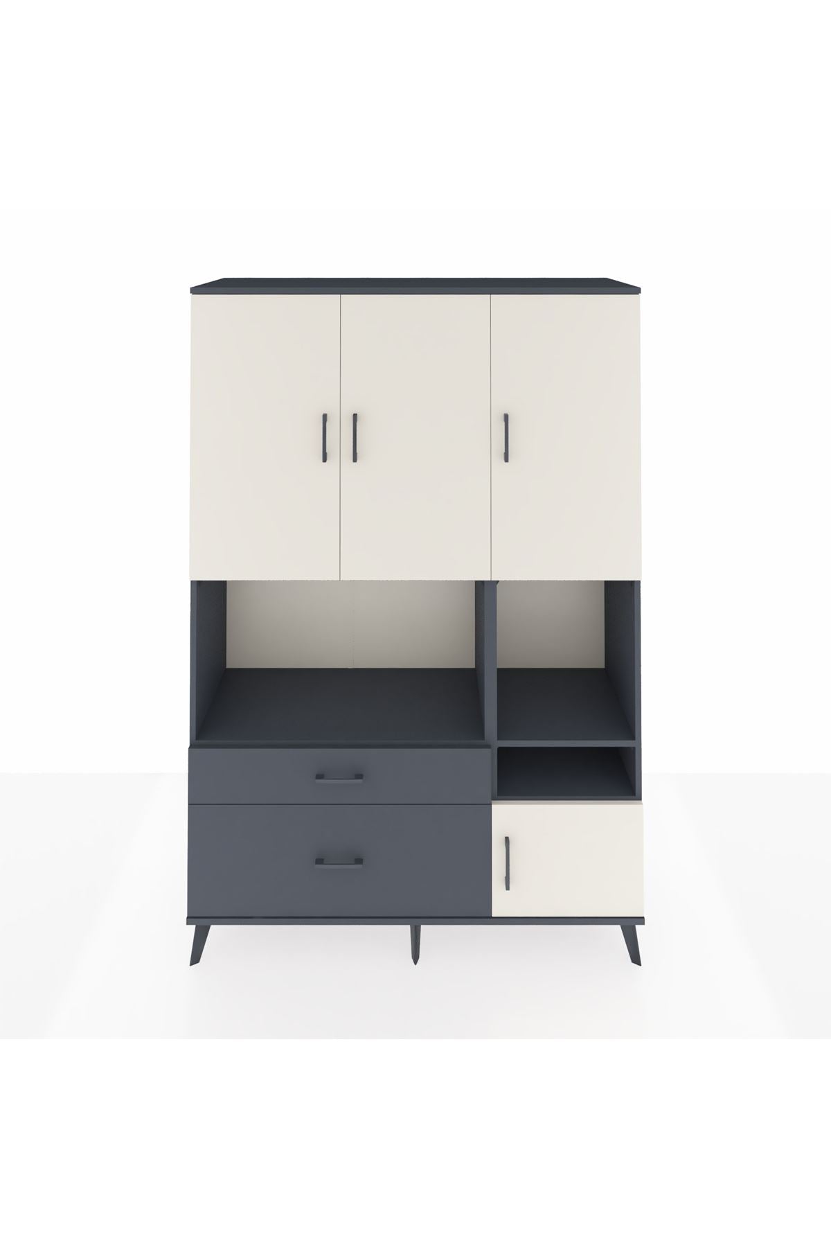 Hyperion Dolap 7 Raflı 2 Çekmeceli 4 Kapaklı 132x44x195 Antrasit-Aytaşı/Antrasit