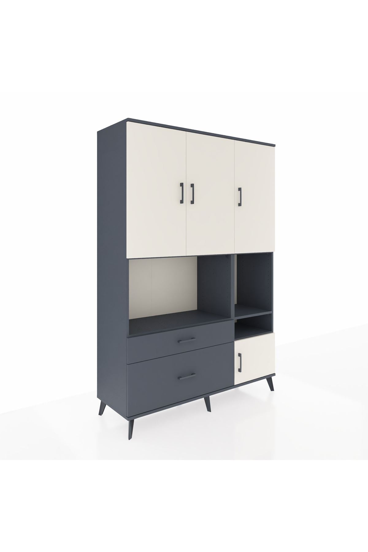 Hyperion Dolap 7 Raflı 2 Çekmeceli 4 Kapaklı 132x44x195 Antrasit-Aytaşı/Antrasit