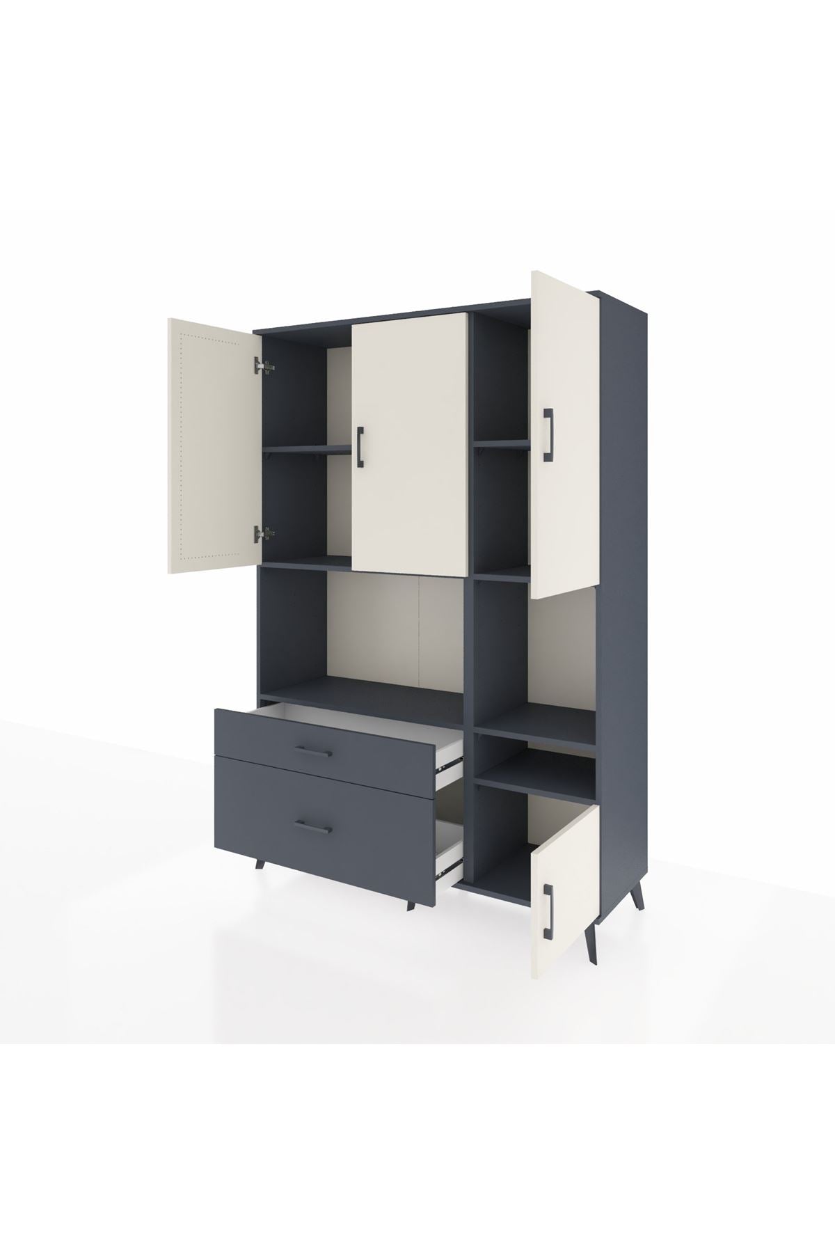 Hyperion Dolap 7 Raflı 2 Çekmeceli 4 Kapaklı 132x44x195 Antrasit-Aytaşı/Antrasit