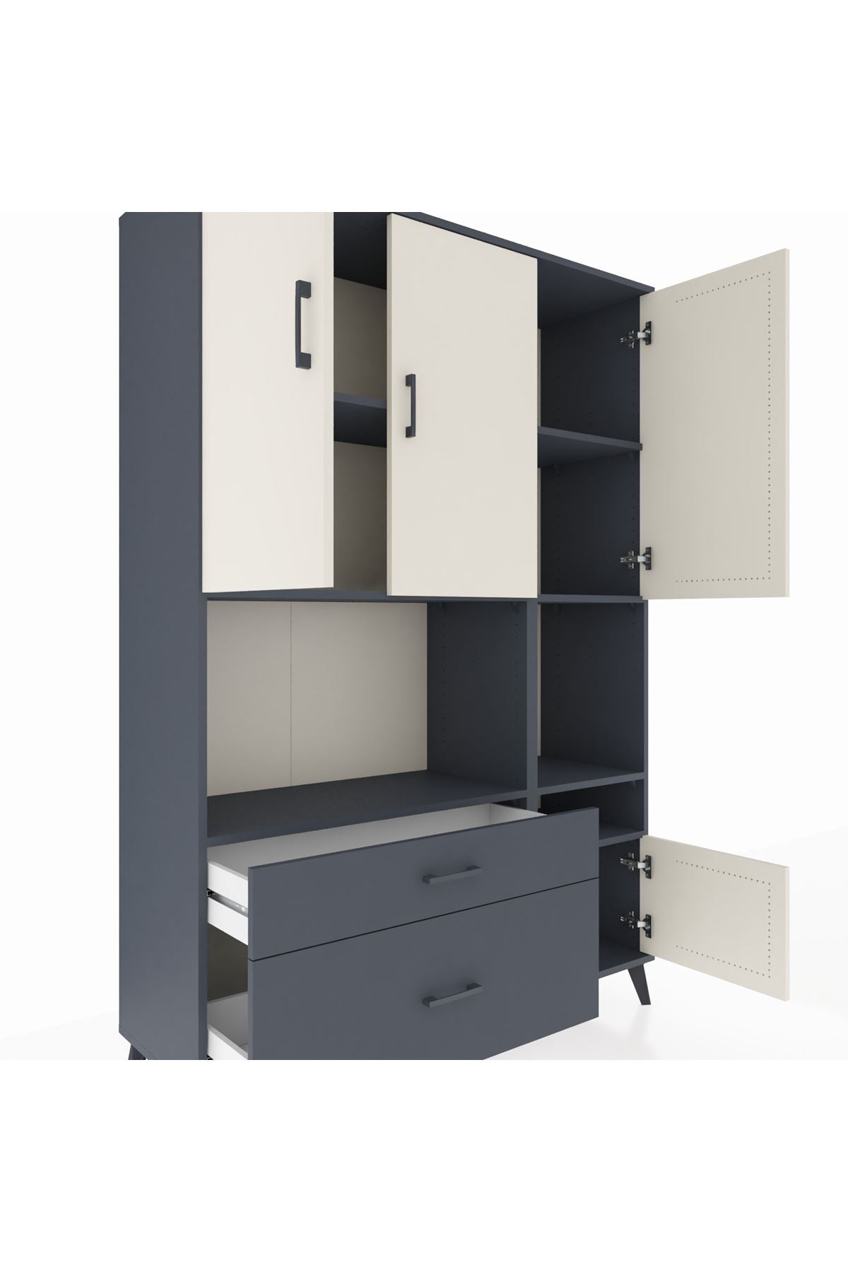 Hyperion Dolap 7 Raflı 2 Çekmeceli 4 Kapaklı 132x44x195 Antrasit-Aytaşı/Antrasit