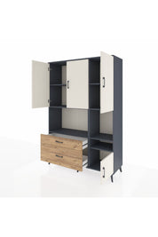 Hyperion Dolap 7 Raflı 2 Çekmeceli 4 Kapaklı 132x44x195 Antrasit-Aytaşı/Çam