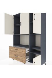 Hyperion Dolap 7 Raflı 2 Çekmeceli 4 Kapaklı 132x44x195 Antrasit-Aytaşı/Çam