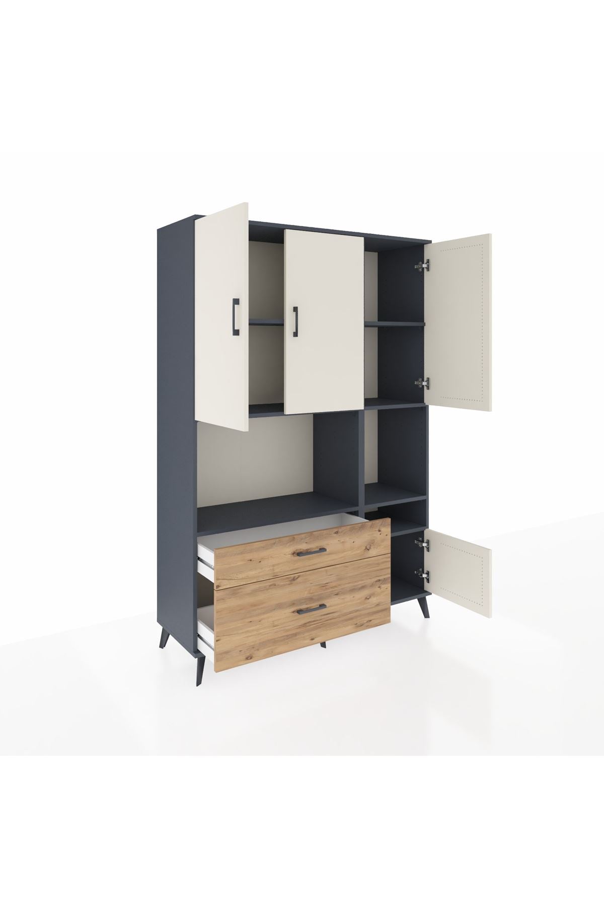 Hyperion Dolap 7 Raflı 2 Çekmeceli 4 Kapaklı 132x44x195 Antrasit-Aytaşı/Çam