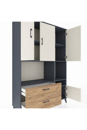 Hyperion Dolap 7 Raflı 2 Çekmeceli 4 Kapaklı 132x44x195 Antrasit-Aytaşı/Çam
