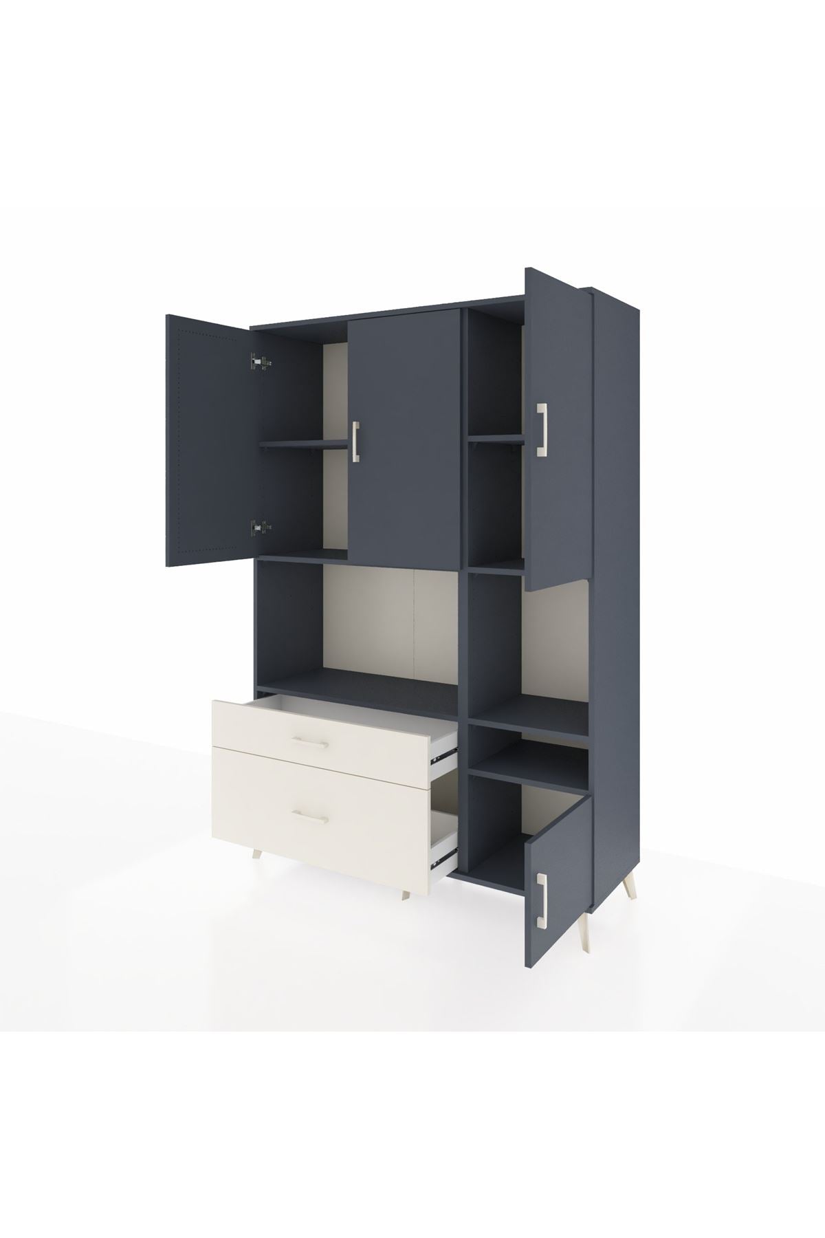 Hyperion Dolap 7 Raflı 2 Çekmeceli 4 Kapaklı 132x44x195 Antrasit-Antrasit/Aytaşı