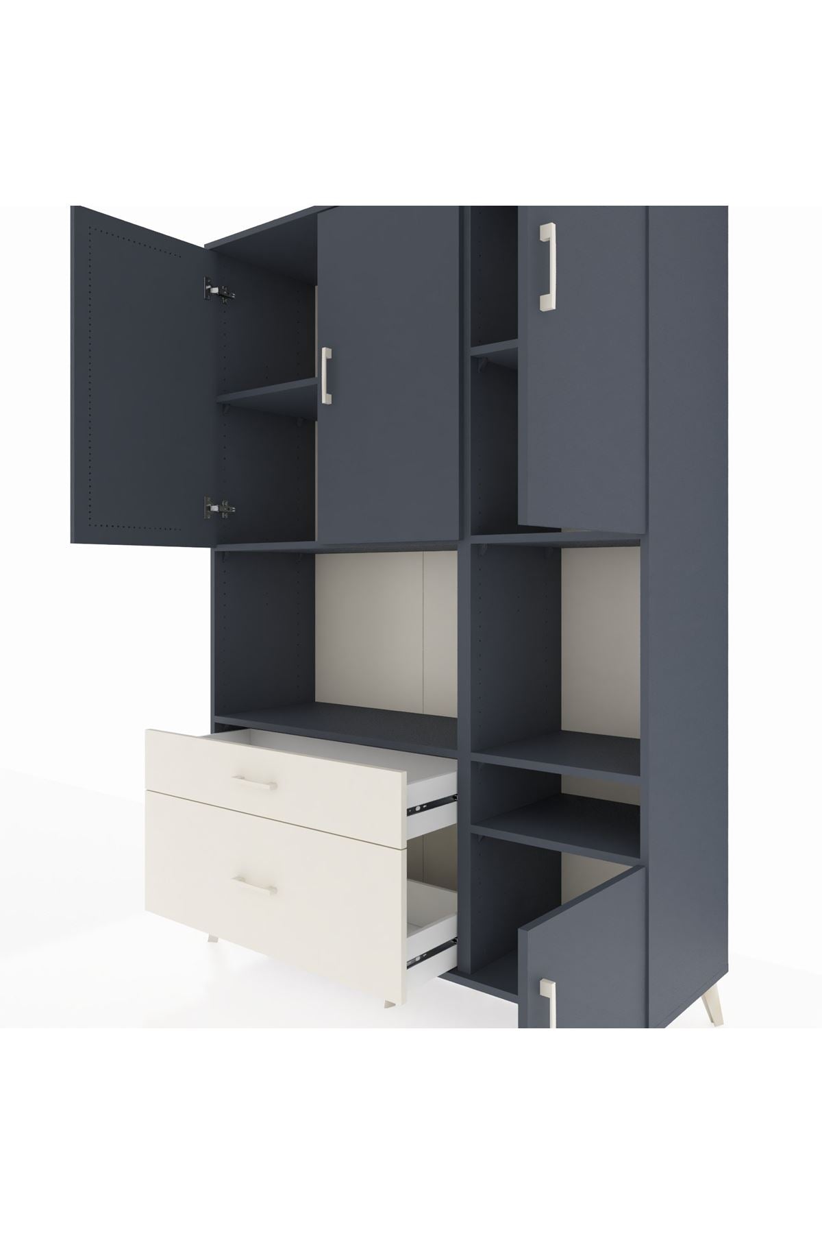 Hyperion Dolap 7 Raflı 2 Çekmeceli 4 Kapaklı 132x44x195 Antrasit-Antrasit/Aytaşı