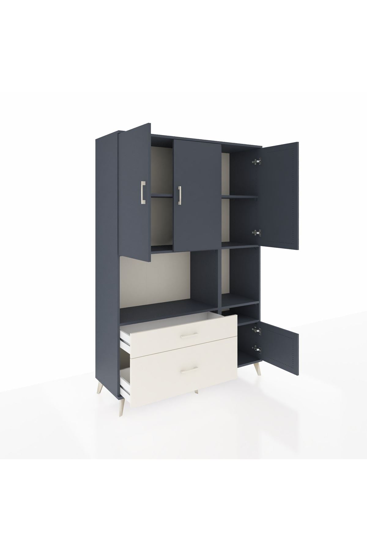 Hyperion Dolap 7 Raflı 2 Çekmeceli 4 Kapaklı 132x44x195 Antrasit-Antrasit/Aytaşı