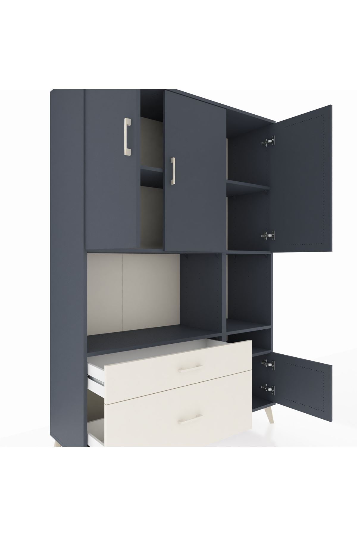 Hyperion Dolap 7 Raflı 2 Çekmeceli 4 Kapaklı 132x44x195 Antrasit-Antrasit/Aytaşı