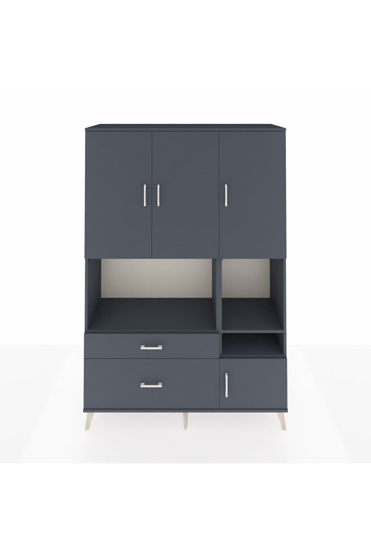 Hyperion Dolap 7 Raflı 2 Çekmeceli 4 Kapaklı 132x44x195 Antrasit-Antrasit/Antrasit